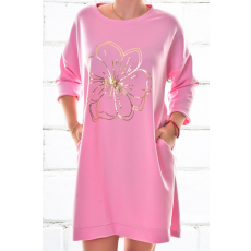 MB Collection női ruha/overál - Bő, laza fazonú, kényelmes puha anyagból,oldalán zsebbel,nyomott arany mintával és gyöngy díszítéssel M25-1-ZX250226-5/T011