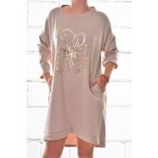 MB Collection női ruha/overál - Bő, laza fazonú, kényelmes puha anyagból,oldalán zsebbel,nyomott arany mintával és gyöngy díszítéssel M25-1-ZX250226-5/T012