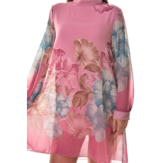 MB Collection női ruha/overál - Elegáns, dupla rétegű, muszlin ruha, nagy színes virágmintával, álló galléros, nyakán hátul gombolós M25-1-250203-35/T011