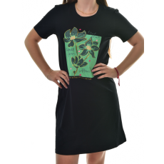 MB Collection női ruha/overál - Lefelé bővülő fazonú, elején zöld színű nyomott virágmintával és feirattal M25-1-WPO-5536-BL/T007