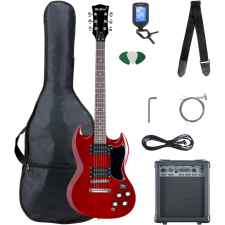 McGrey Rockit Elektromos Gitár Dupla Vágású Complete Szett: Cseresznye piros gitár és basszusgitár