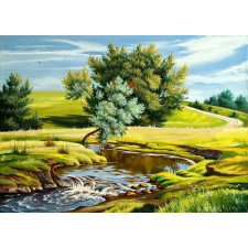  MÉDIA Nyár vászonkép, erdő, folyó, festmény, 105 x 70 cm grafika, keretezett kép