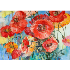  Média Piros Pipacs mintás vászonfestmény, 105 x 70 cm grafika, keretezett kép