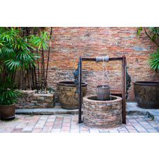  Média tapéta, szökőkút, rusztikus téglafal, 270 x 200 cm tapéta, díszléc és más dekoráció