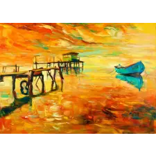  Média vászonfestmény, hajó a tengeren, 105 x 70 cm grafika, keretezett kép
