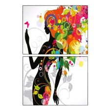  Média vászonfestmény, lány 1, 70 x 100 cm, 2db grafika, keretezett kép