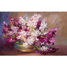  MÉDIA Vászonfestmény, Virágok, liliom, mályva, festmény, csokor3, 105 x 70 cm grafika, keretezett kép