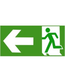  Menekül balra - műanyag, 300*150mm információs tábla, állvány