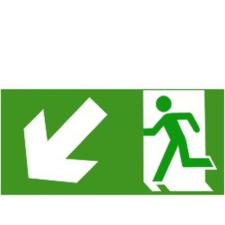  Menekül lépcsőn balra le - utánvilágító műanyag, 200*100mm információs tábla, állvány