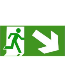  Menekül lépcsőn jobbra le - utánvilágító öntapadó, 200*100mm információs tábla, állvány