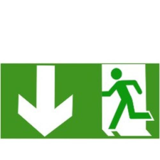  Menekülési út balra le - öntapadó, 200*100mm információs tábla, állvány