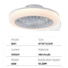  Mennyezeti ventilátor, távirányító, LED tompító lámpa, FEHÉR világítás