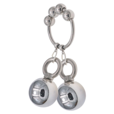 MenSteel Fém gyűrű 2 súlyfelakasztó golyóval 160g péniszgyűrű