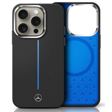 Mercedes MEHMP16S23SUMBK Silicone Blue Stripe MagSafe-kompatibilis keménytok iPhone 16 - fekete tok és táska