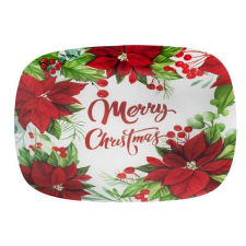 Merry Christmas - mikulásvirágos üveg kínálótál - 30x20 cm konyhai eszköz