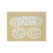  'Merry Christmas' poháralátét, fehér kerek filc, átmérő: 9 cm, 6db/cs dekorációs kellék