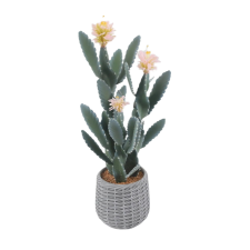  Mesterséges kaktusz növény, valósághű textúra, cserepes faux dekoráció, rózsaszín virág dekoráció