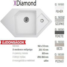 METALAC Diamond XGranit Fehér mosogató 960x510/200/45mm 191593 mosogatótálca