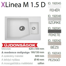 METALAC Linea M 1.5 D XGranit Fehér mosogató 620x500/ 190/130mm 192045 mosogatótálca