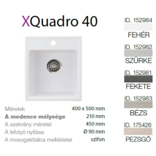 METALAC Quadro 40 XGranit Fehér mosogató 400x500/210mm 152984 mosogatótálca