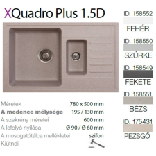 METALAC Quadro plus 1.5D XGranit Bézs mosogató 780x500/195/130mm 158551 mosogatótálca