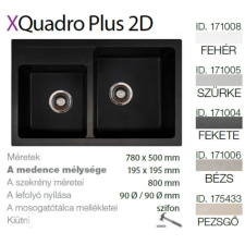 METALAC Quadro plus 2D XGranit Fekete mosogató 780x500/195/195mm 171004 mosogatótálca