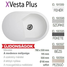 METALAC Vesta Plus XGranit Fehér mosogató 780x500/195mm 191589 mosogatótálca