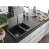 Mexen Andres  konyhai mosogató gránit 1,5 medence+csepegtetö+ pop up szifon  1000 x 500 mm fekete / arany, szifon  arany  - 6515101510-75-G 1,5 medencés