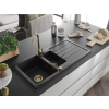 Mexen Andres  konyhai mosogató gránit 1,5 medence+csepegtetö+ pop up szifon  1000 x 500 mm fekete , szifon  arany  - 6515101510-77-G 1,5 medencés