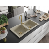 Mexen Mario  konyhai mosogató gránit 2 medence+ pop up szifon 820 x 436 mm, beige, szifon  arany  - 6504822000-69-G 2 medencés
