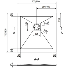 Mexen Stone+ négyzet kompozit zuhanytálca 80 x 80 cm, Szürke-beton - 44618080 fürdőkellék