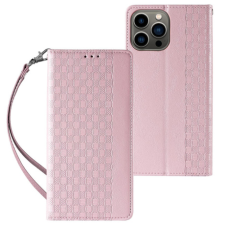 MG Magnet Strap bőr könyvtok iPhone 12 Pro Max, rózsaszín tok és táska