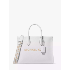  MICHAEL KORS nagy fehér bőr táska Mirella arany logóval