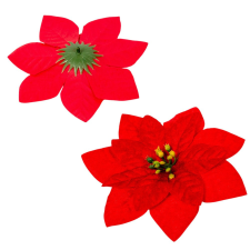  Mikulás virágfej bársony piros 16cm dekorációs kellék