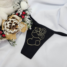  Mikulásos-Karácsonyi TANGA fekete csizmás-macis-cukorpálcás