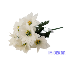  Mikulásvirág 7 ágú selyemvirág csokor 40cm - Fehér dekorációs kellék