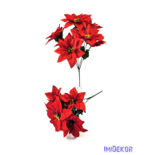  Mikulásvirág 7ágú bársonyos selyemvirág csokor 40cm - Piros karácsonyi dekoráció