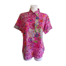  Milano Donna rózsaszín mintás női rövid ujjú blúz (méret: 46/L) blúz