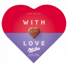 Milka I love Milka alpesi tejcsokoládé praliné mogyorós krémtöltelékkel 44 g csokoládé és édesség