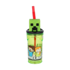 Minecraft Minecraft műanyag palack szívószállal és 3D figurával a tetején 360ML kulacs, kulacstartó