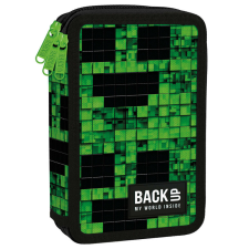 Minecraft mintás tolltartó, 3 emeletes, töltött, BackUp, 2025, EW64, zöld-fekete tolltartó