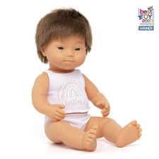 Miniland Baba, európai fiú, Down-szindrómás, fehérneműben, 38 cm, Miniland ML31170 baba