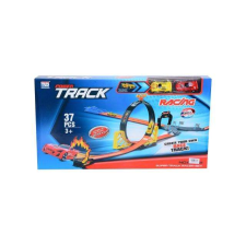 MK Toys Power Track 37db-os versenypálya szett hurokkal és 2db hátrahúzható autóval 1/64 autópálya és játékautó