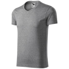 mlf_1461215 Slim Fit V-neck póló férfi sötétszürke melírozott L férfi póló
