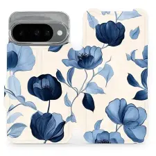 Mobiwear Flip Google Pixel 10 kék virágok tok tok és táska