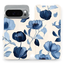 Mobiwear Flip Google Pixel 10 Pro XL kék virágok tok tok és táska