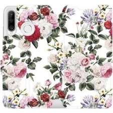 Mobiwear Flip mobile phone case Huawei P30 Lite - MD01S Rose on white (5903226897209) tok és táska
