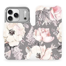 Mobiwear Flip pouzdro pro Apple iPhone 17 Pro květy na šedé tok és táska