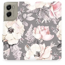Mobiwear Flip pouzdro pro Motorola Edge 70 květy na šedé tok és táska