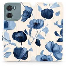 Mobiwear Motorola Moto E15 flip tok - kék virágok (5906511826175) tok és táska